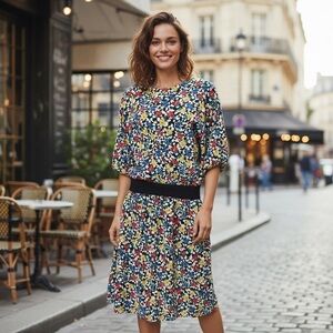 Lady Carol Petites Floral Multi Color Vintage Dress